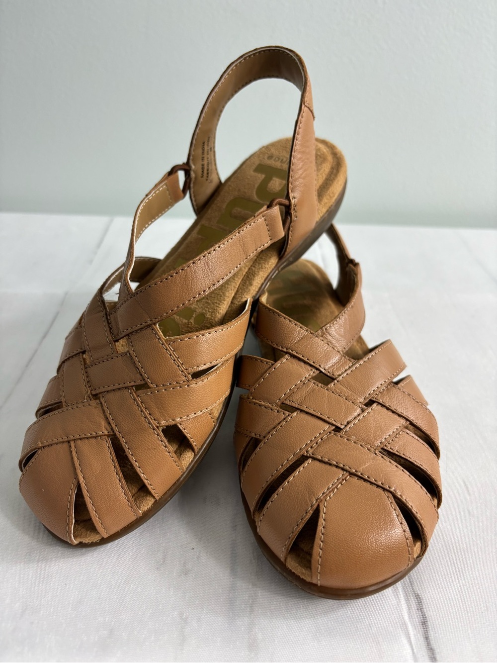 Hush Puppies Tan Leather Woven Slingback Sandals